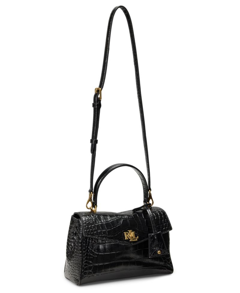 Farrah Croc-Embossed Small Soft Satchel Bag