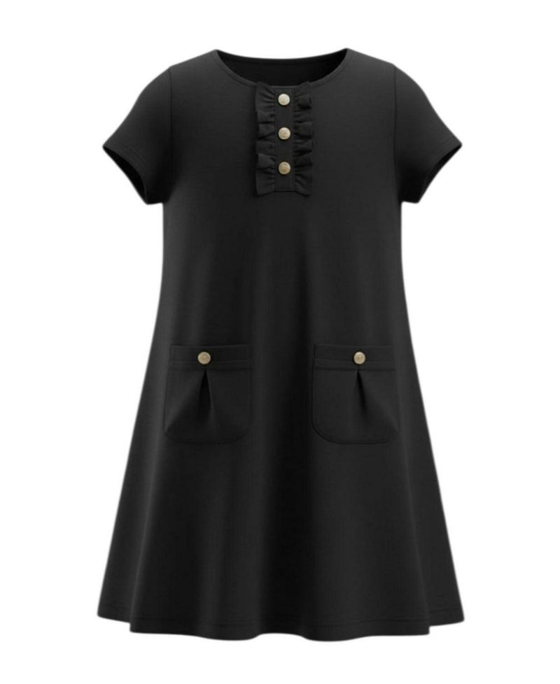 Girls' 4-16 Short-Sleeve A-Line Ruffle-Placket Dress