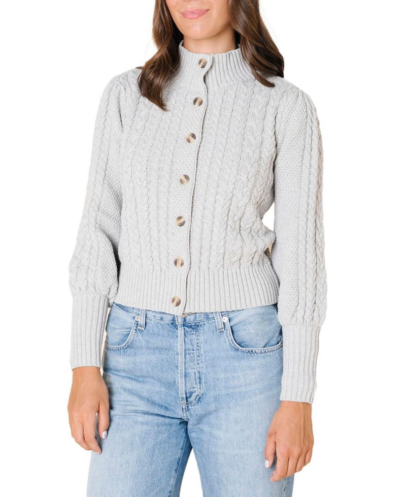 Women's Hope and Henry Organic Mock Neck Cable Cardigan Sweater