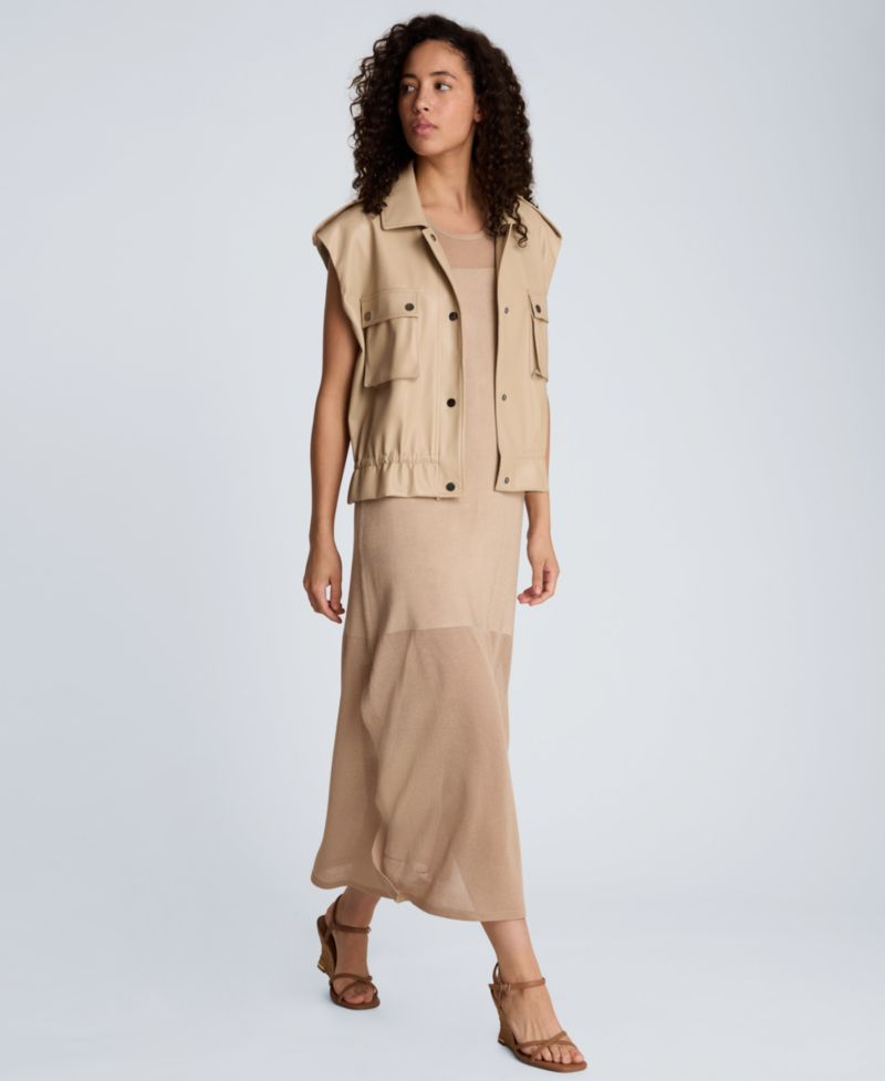 Women's Collared Sleeveless Drawcord Snap-Front Jacket