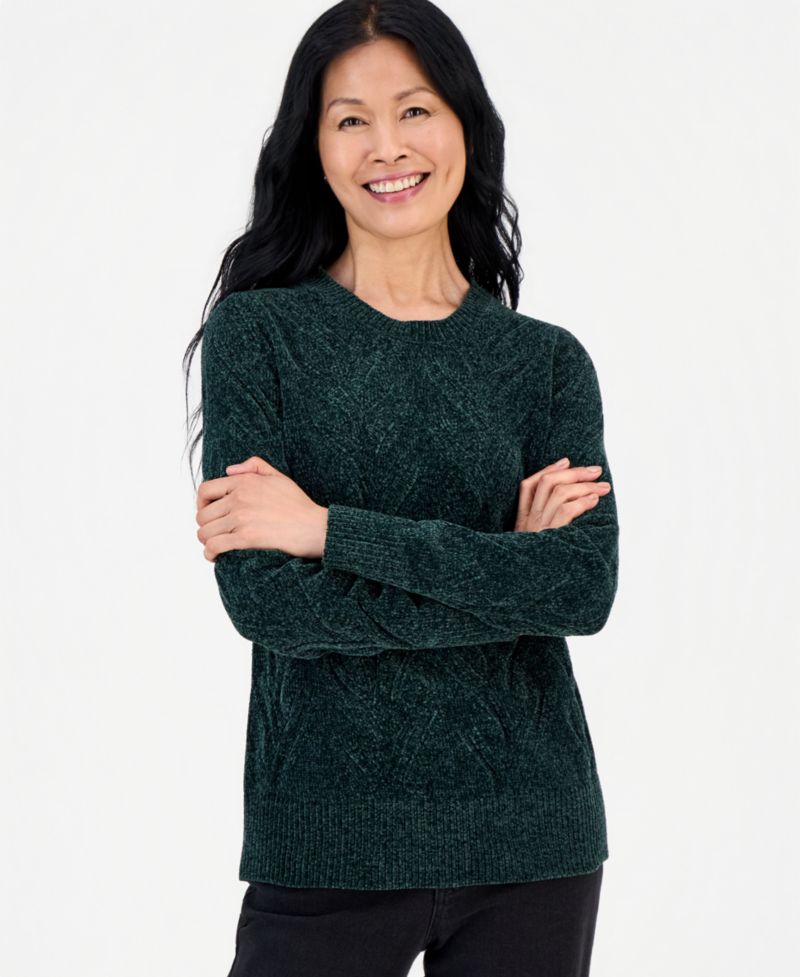 Women's Chenille Cable-Knit Crewneck Sweater