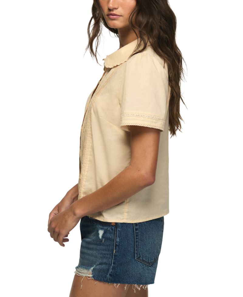 Women's Gingham Peter Pan Collar Short-Sleeve Blouse