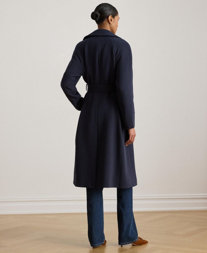 Women's Double Breasted Belted Crepe Trench Coat