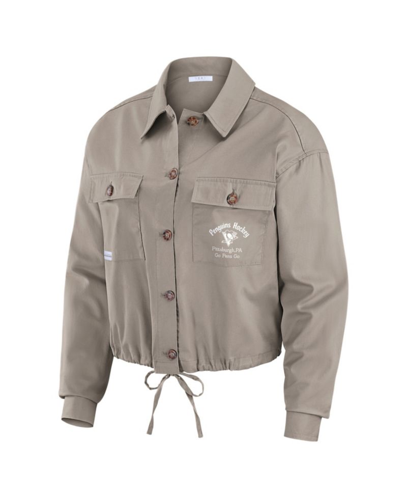 Women's Khaki Pittsburgh Penguins Cinched Button-Up Jacket