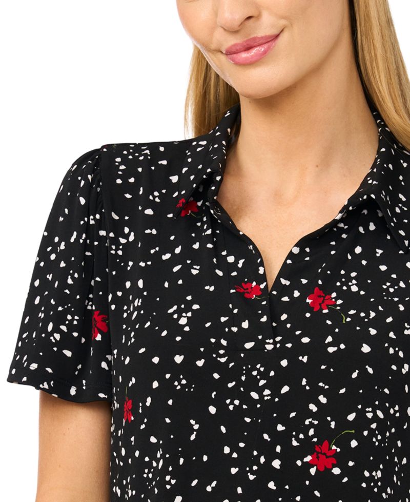 Women's Printed Short-Sleeve Collared Neck Knit Polo Dress