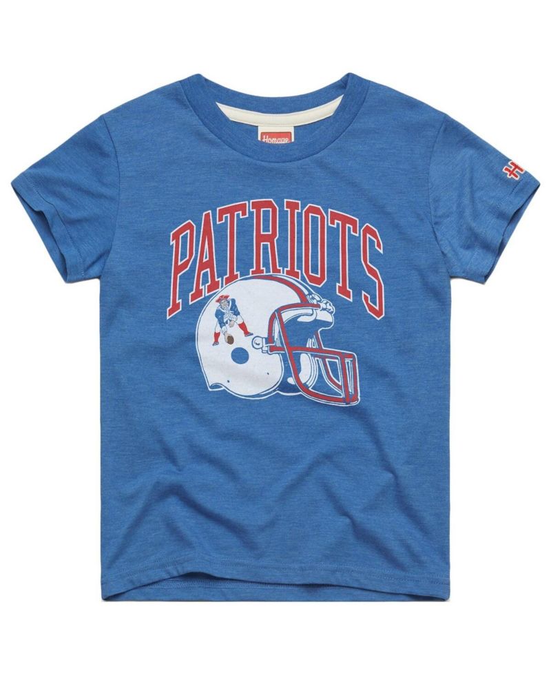 Big Boys and Girls Royal New England Patriots Helmet Retro Tri-Blend T-Shirt