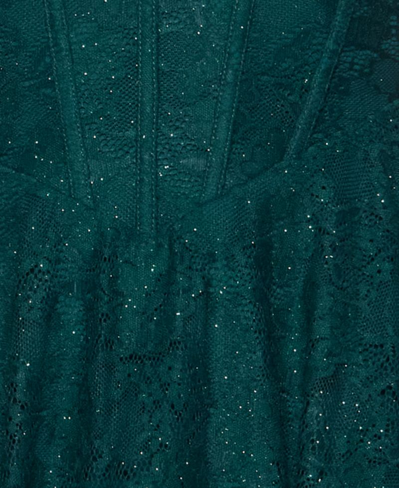Juniors' Sweetheart Neck Glitter Lace Corset Bodice Dress