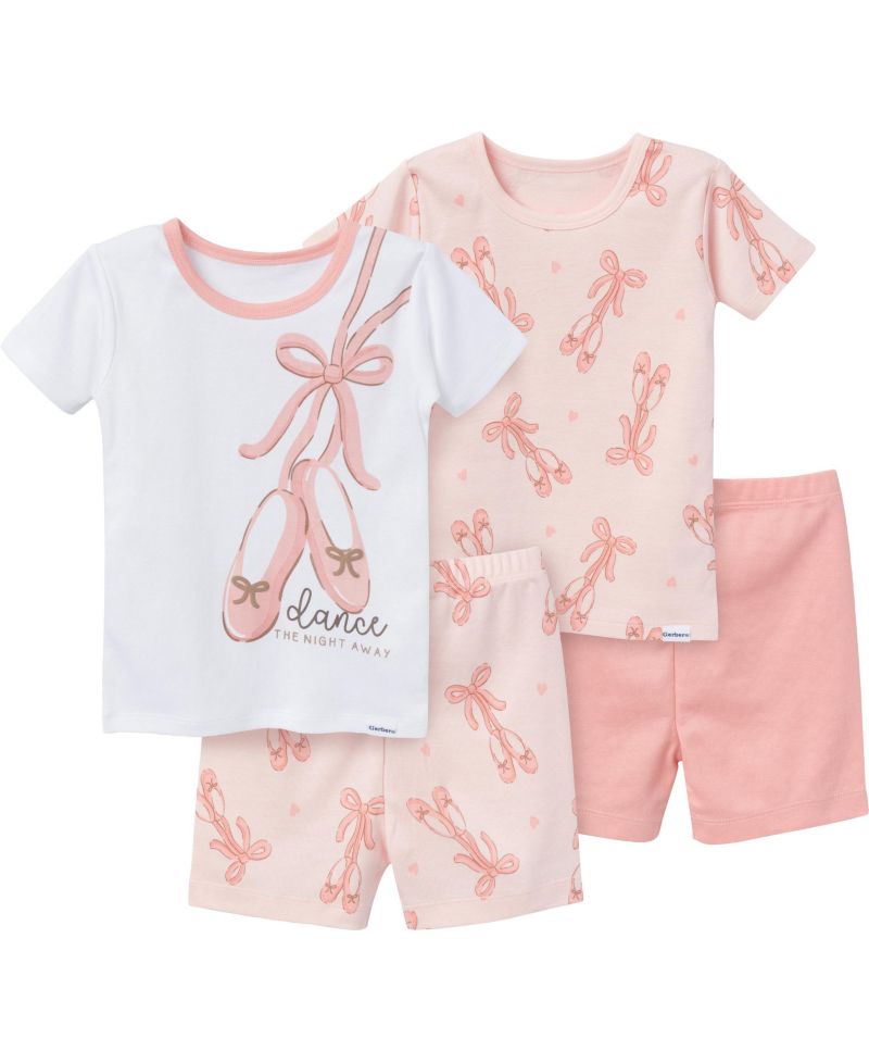 Baby Girls Top and Shorts Pajama Sets, 4-Piece, Stripes