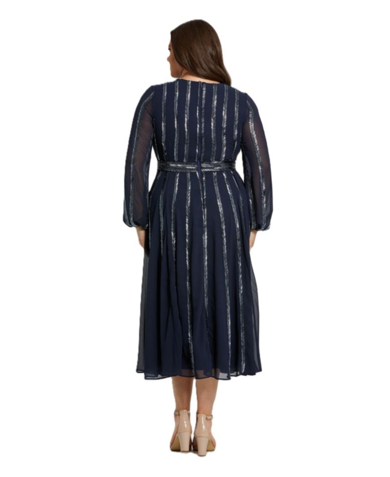 Plus Size Long Sheer Sleeve Beaded Dress