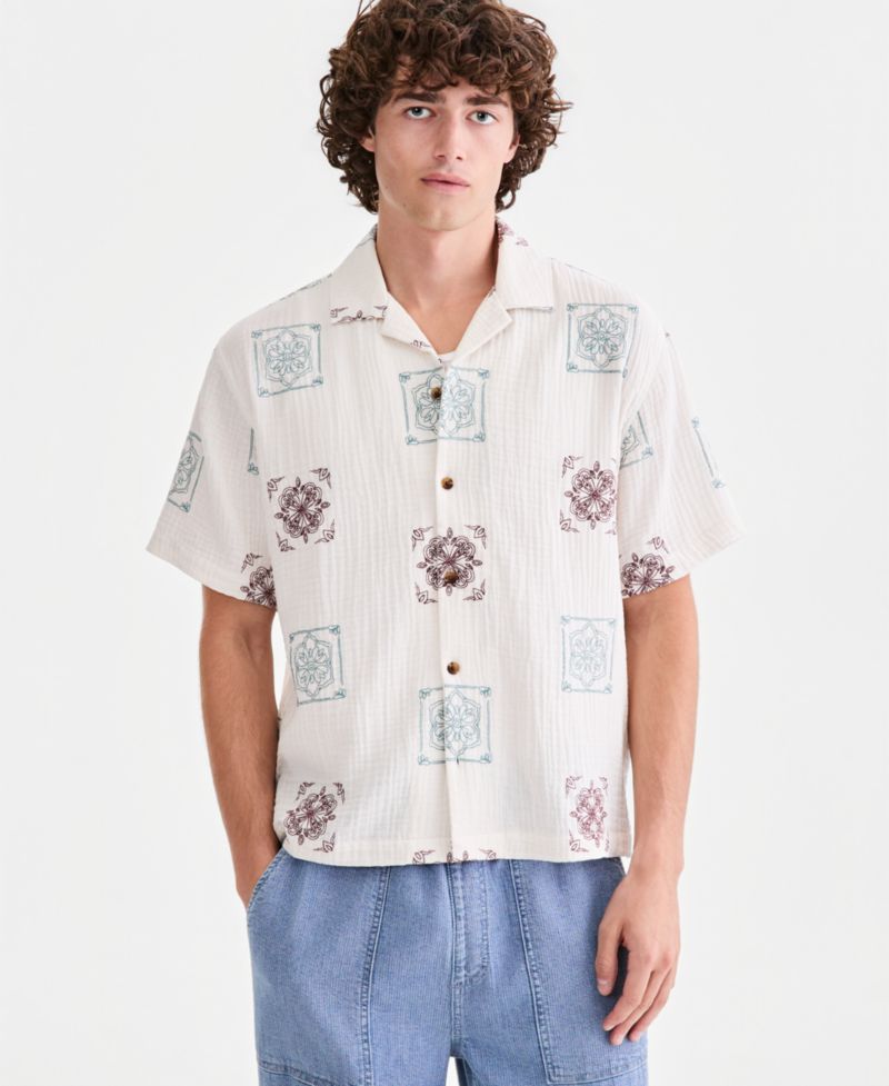 Men's Cotton Embroidered Relaxed Camp Shirt