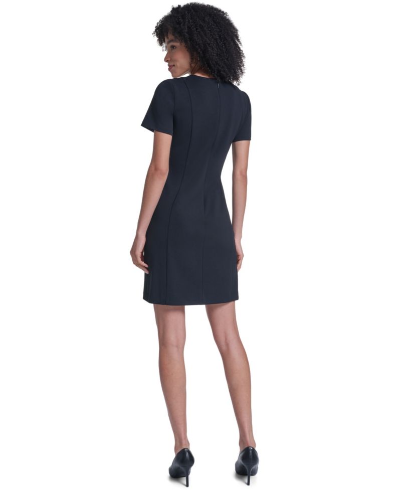Women's Scuba Crepe A-Line Contrast-Bow Cocktail Dress