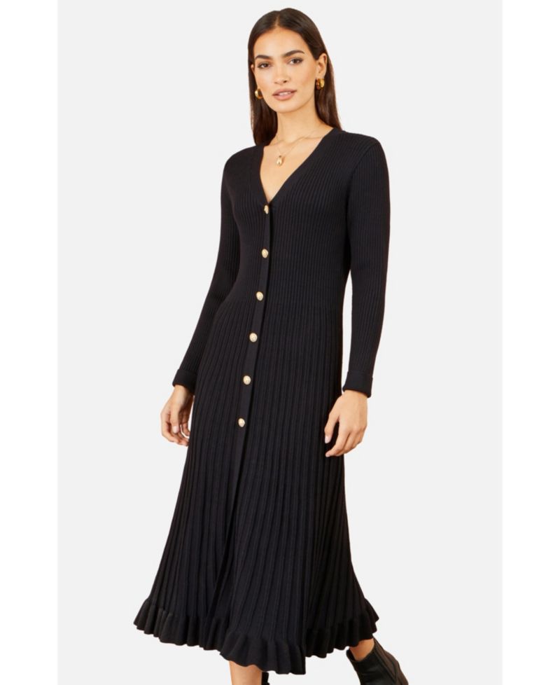 Women's Long Sleeve Ribbed Midi Knit Dress