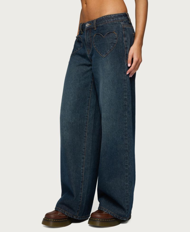 Women's Heart Pockets Low Rise Baggy Jeans