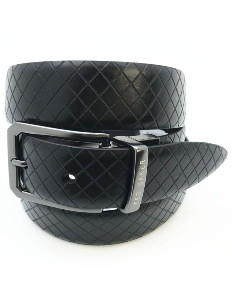 Men's Black Embossed Leather Belt