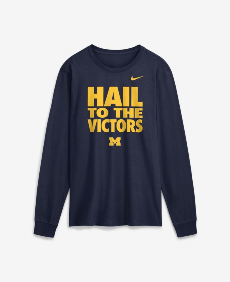 Men's Navy Michigan Wolverines 2026 Sideline Slogan Dri-FIT Long Sleeve T-Shirt