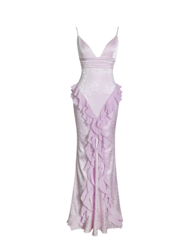 Women's Paolina Taro Pink Jacquard Ruffle Mermaid Maxi Dress