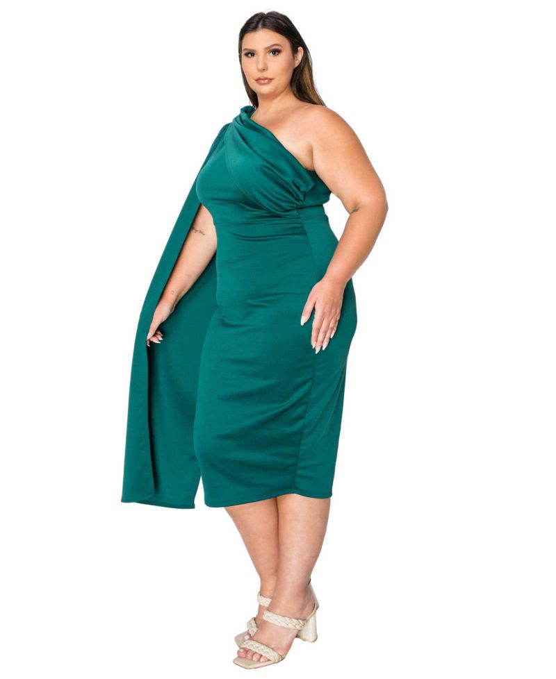 Plus Size Spade One Shoulder Cape Dress
