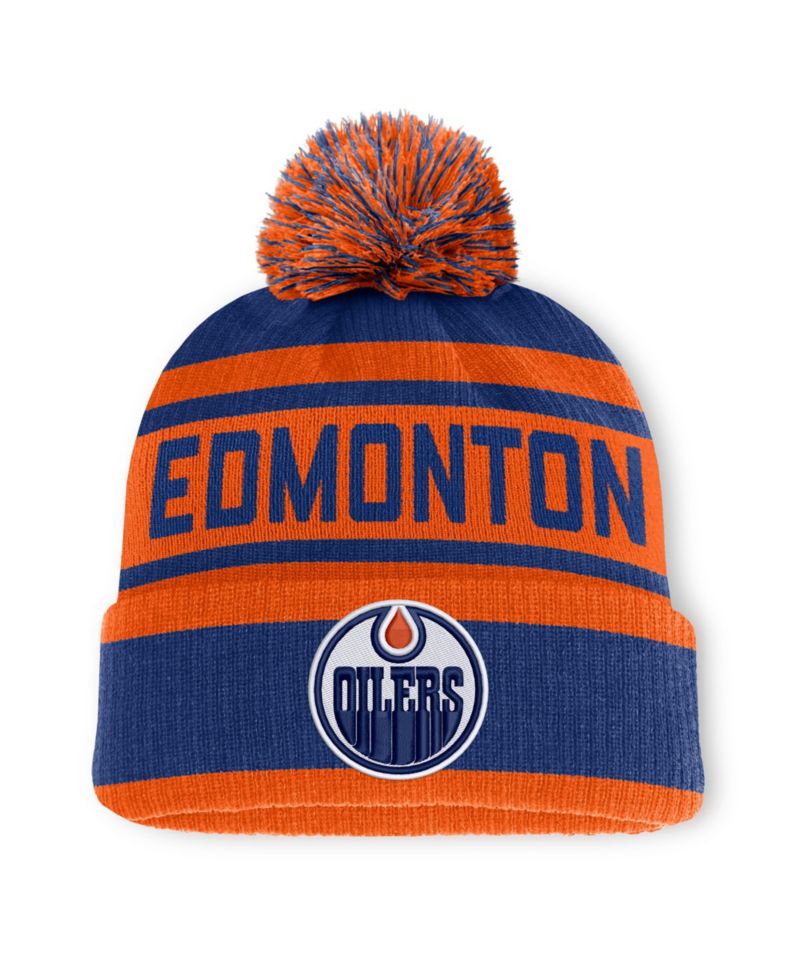 Men's Royal/Orange Edmonton Oilers Fundamental Cuffed Knit Hat with Pom