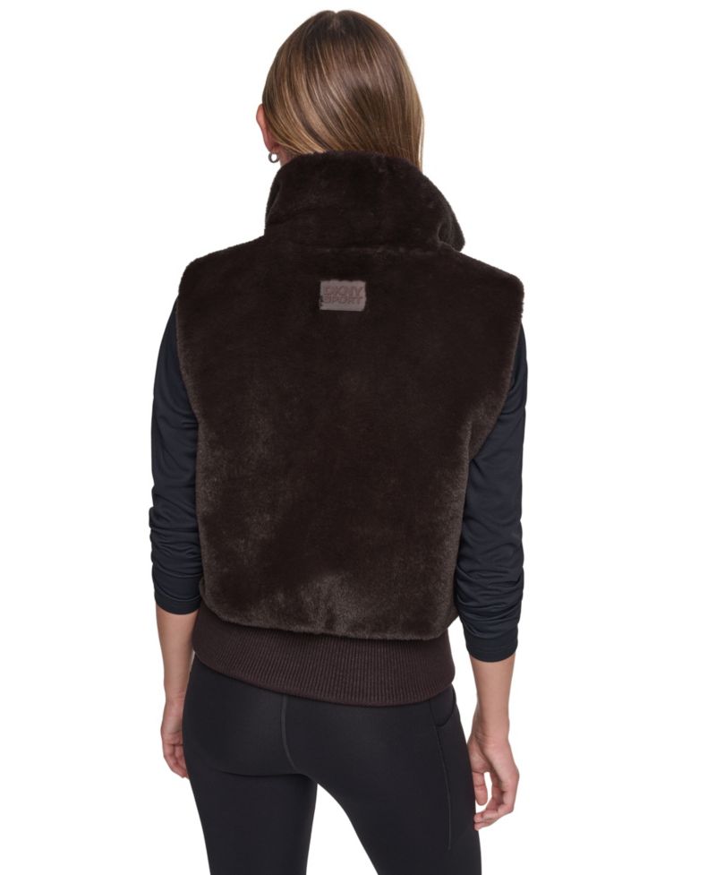Women's Mock-Neck Ribbed-Knit Hem Faux Fur Vest