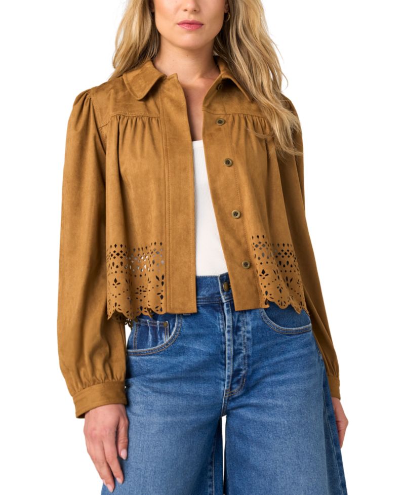 Women's Puff-Sleeve Laser Cut Hem Jacket