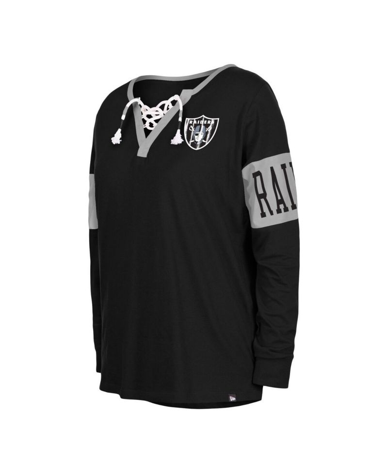 Women's Black Las Vegas Raiders Lace-Up Notch Neck Long Sleeve T-shirt