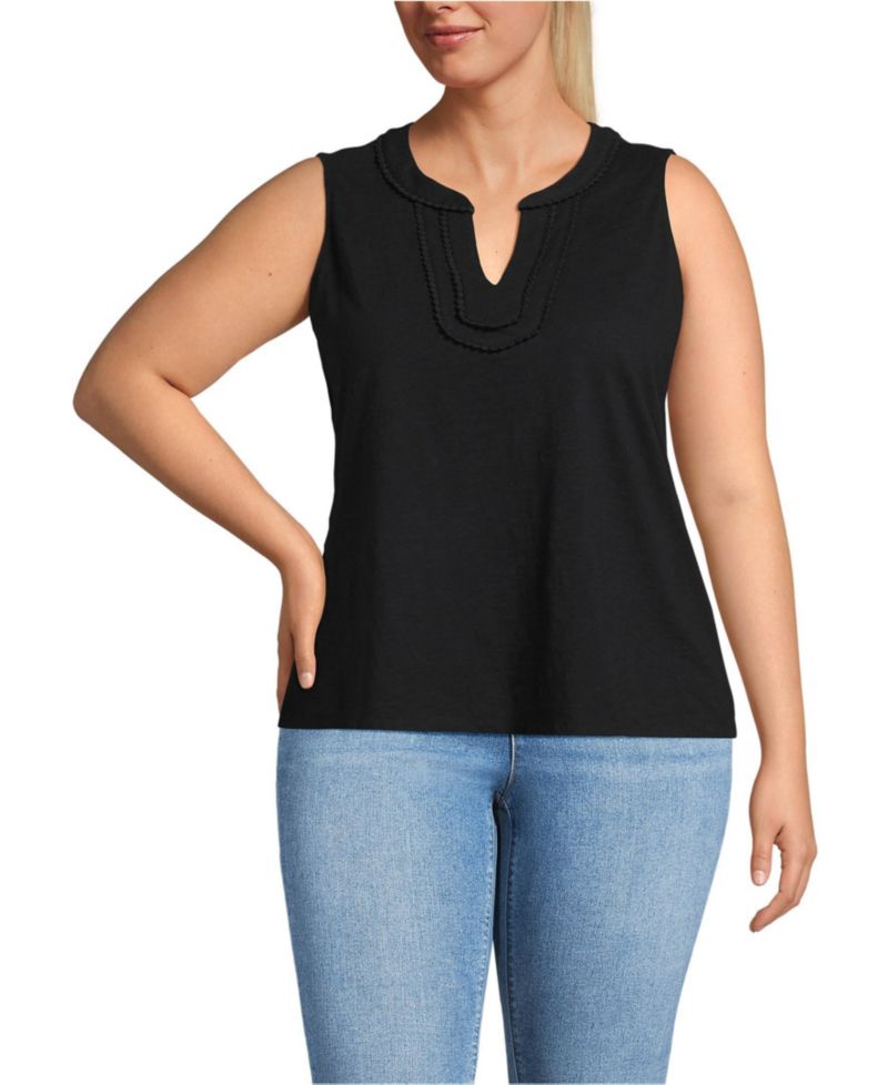 Plus Size Slub Decorative Trim Tank Top