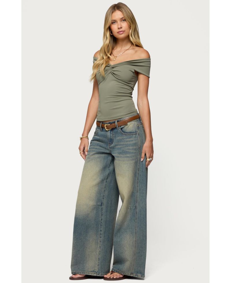 Womens Twisted Front Off Shoulder Top