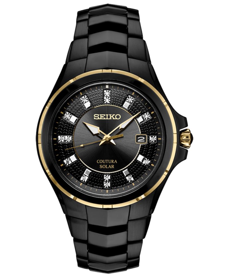 Men's Coutura Diamond-Accent Black Stainless Steel Bracelet Watch 42.5mm
