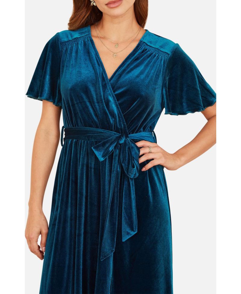 Women's Velvet Split Hem Midi Dress