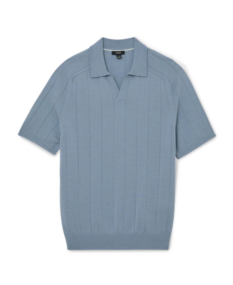 Men's Chelmsford Open Collar Wide Rib Merino Wool Jumper Polo Shirt