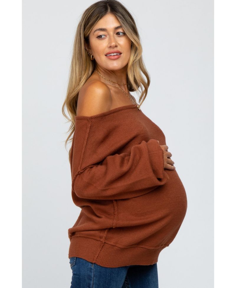 Women's Camel Boat Neck Bubble Sleeve Sweater