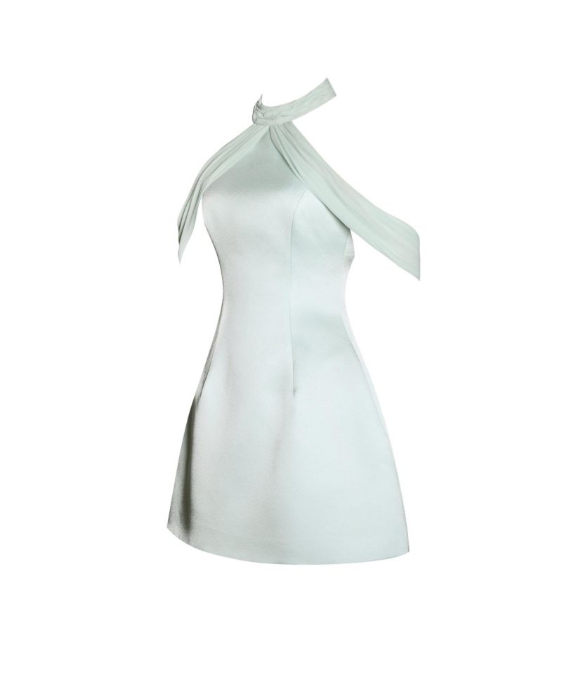 Women's Zafrina Light Cyan Halter Off-shoulder Backless Mini Dress