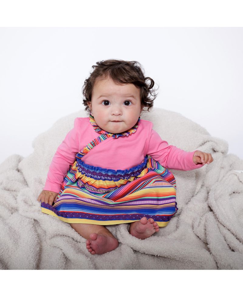 Infant Girls Long Sleeve Ruffle Trim Dress and Bloomer Set
