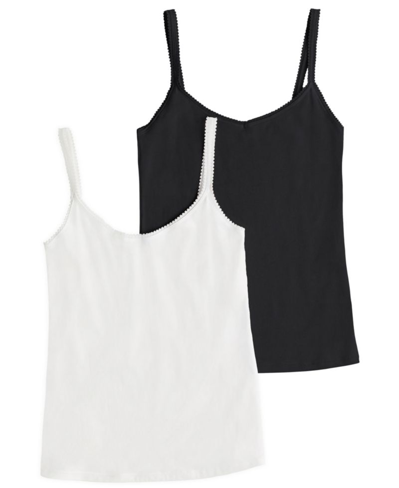 Women's Cabana Cotton-Blend Reversible V-Neck to Scoop Neck Crochet-Trim Camisole, 2-Piece Set