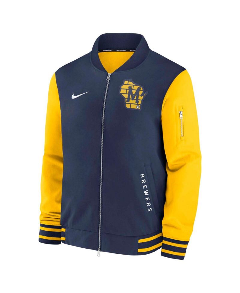 Men's Navy/Gold Milwaukee Brewers Authentic Collection Dugout Full-Zip Bomber Jacket