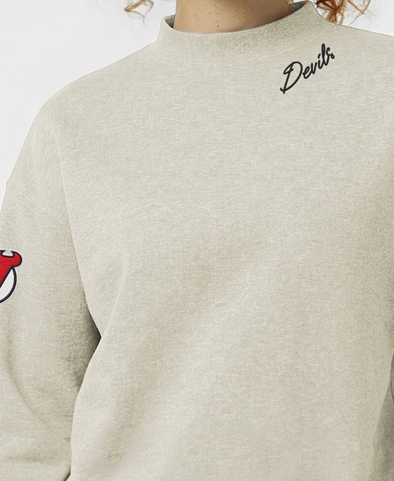 Women's New Jersey Devils Collar Script Triumph Fleece Pullover Crewneck Sweatshirt