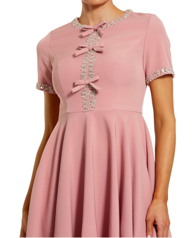 Women's Crystal Embellished Bow Front A-Line Mini Dress