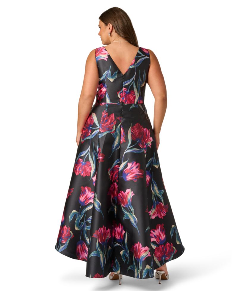 Plus Size Printed Sleeveless Mikado Dress