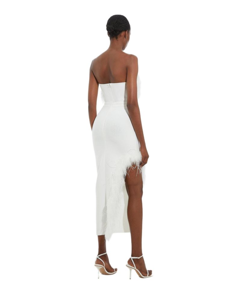 Women's Feather Detail Bandeau Knit Midi Dress