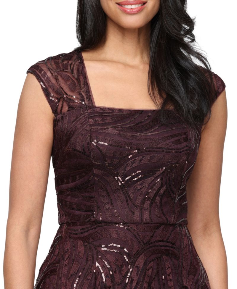 Women's Embroidered A-Line Square-Neckline Gown