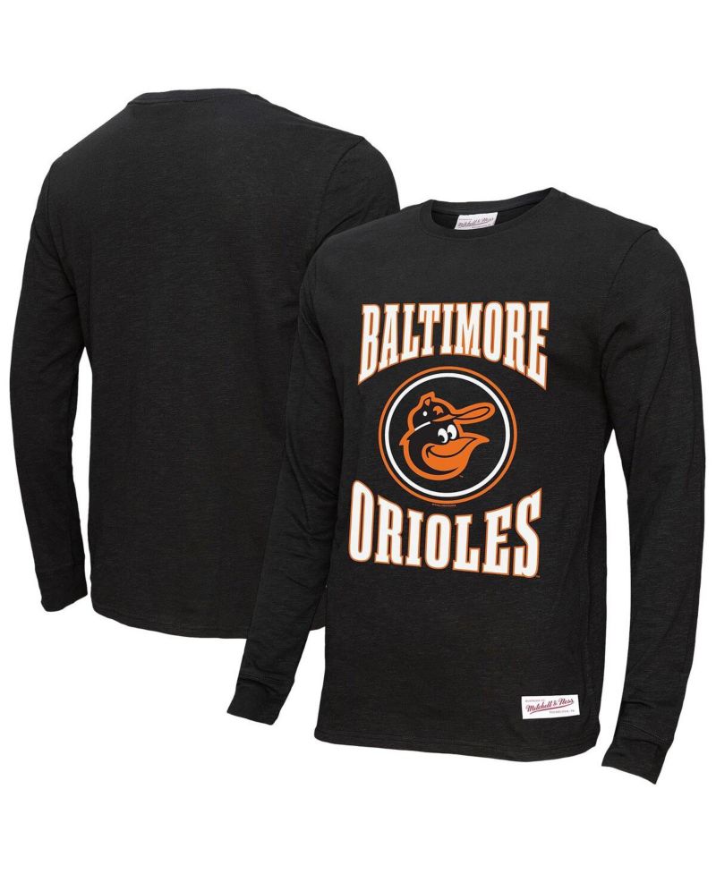 Men's Black Baltimore Orioles Arched Logo Slub Long Sleeve T-Shirt
