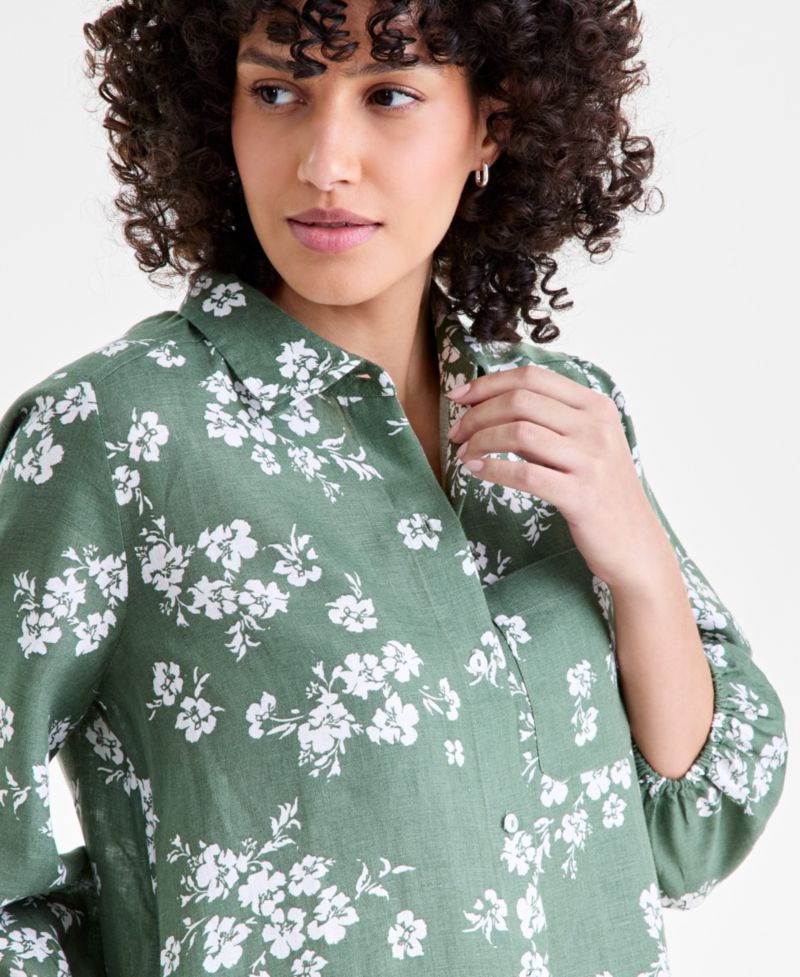Plus Size 100% Linen Collared Flounce Dress