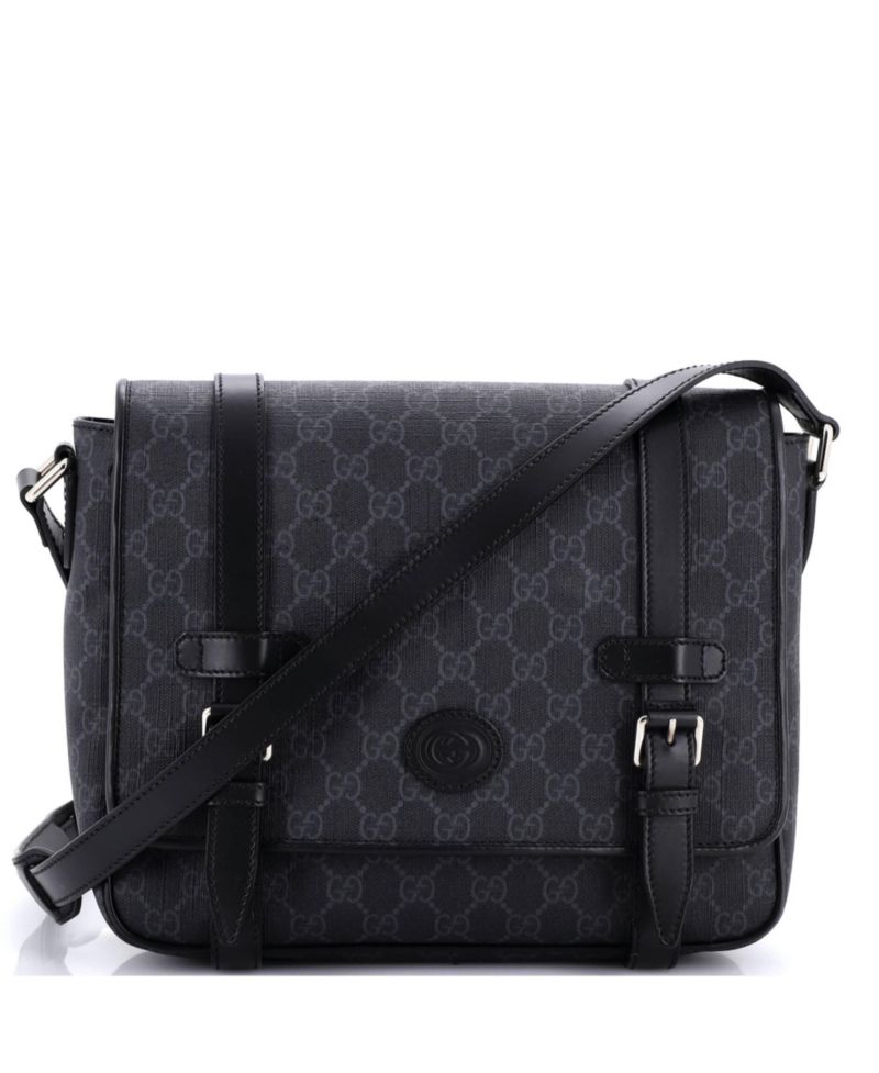 Medium Interlocking G Patch Messenger Bag GG Coated Canvas with Leather