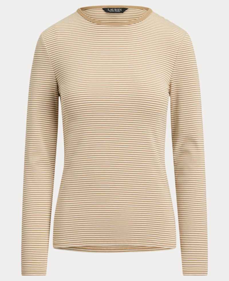 Women's Striped Long-Sleeve Rib-Knit T-Shirt