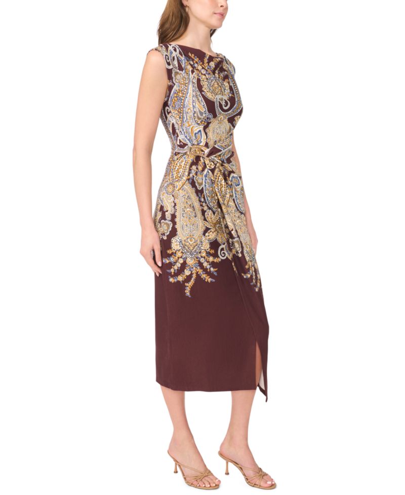 Women's Boat Neck Paisley Sleeveless Wrap Dress
