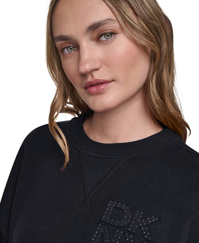 Women's Oversized Drop-Shoulder Rhinestone Applique Sweatshirt