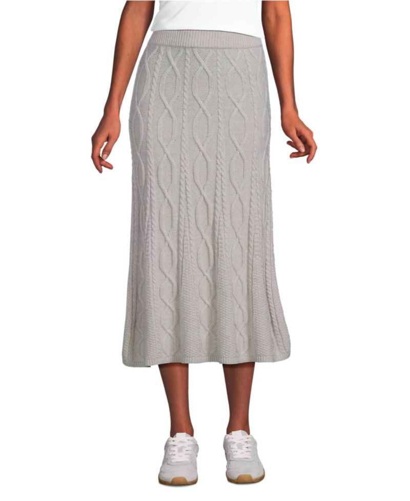 Women's Cozy Lofty Cable Fluted Midi Sweater Skirt
