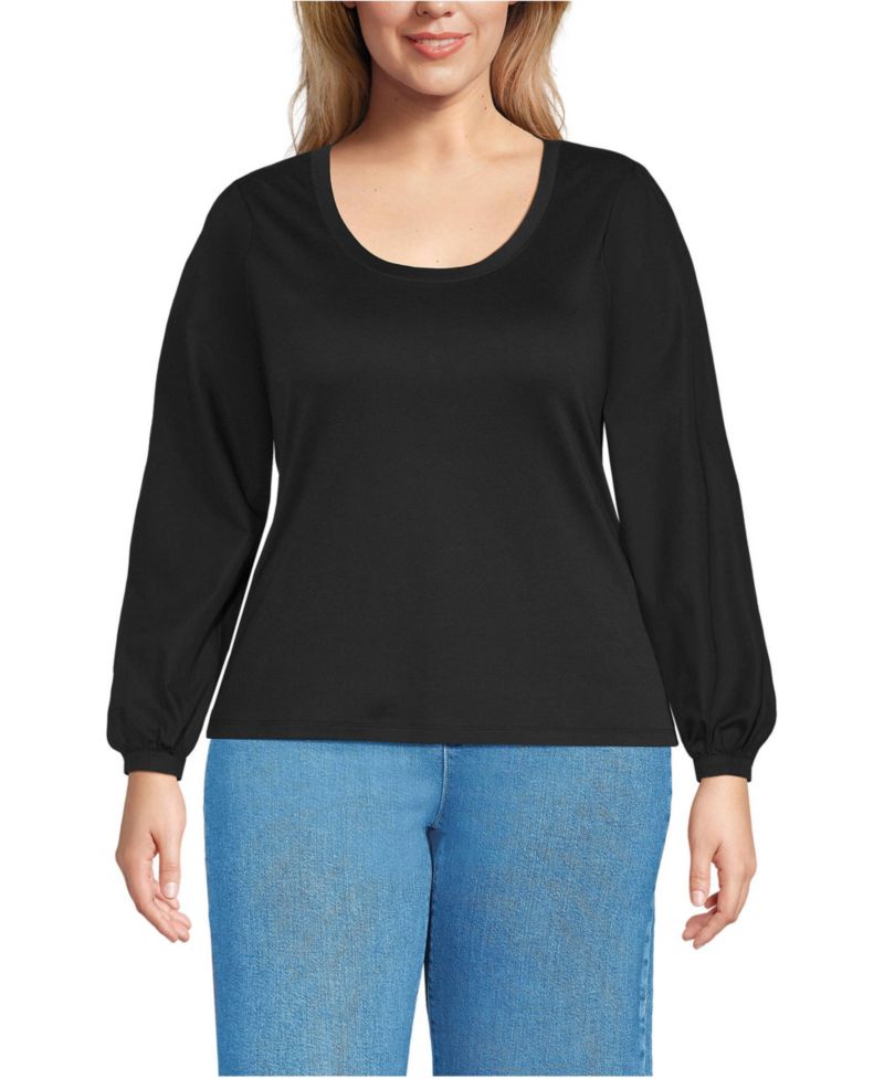 Plus Size Supima Interlock Scoop Neck Blouson Sleeve Top