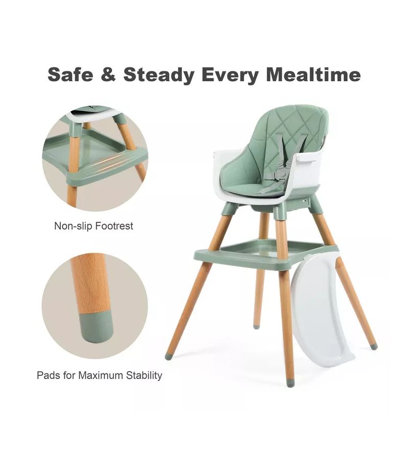 7-in-1 Convertible Baby High Chair with Removable Tray and 5-Point Harness