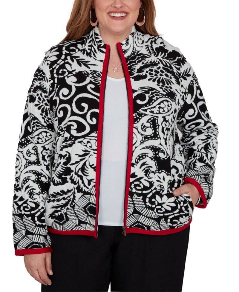 Plus Size Stand Collar Zipper-Front Short Jacket
